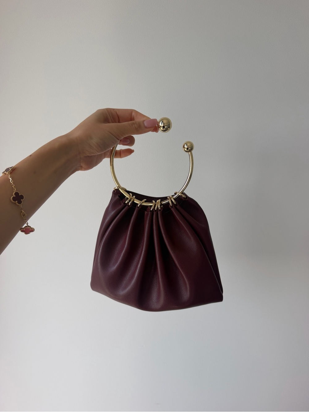 VERAFIED Burgundy ring Bag with Gold Handle